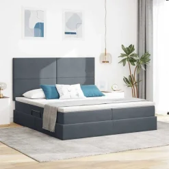 vidaXL Seng med LED-lysstrimler Mørkegrå 180 x 200 cm Fløjl