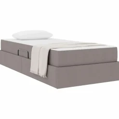 vidaXL Seng med opbevaring og madras Gråbrun 90 x 190 cm Polyester