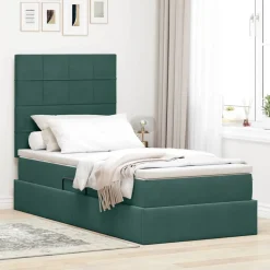 vidaXL Seng med opbevaring og madras Mørkegrøn 90 x 190 cm Fløjl