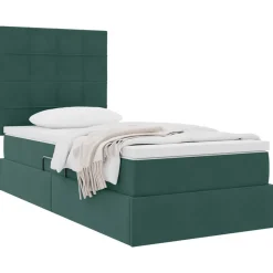 vidaXL Seng med opbevaring og madras Mørkegrøn 90 x 190 cm Fløjl