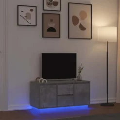 vidaXL sengebord med LED-lys 100x41x50 cm betongrå