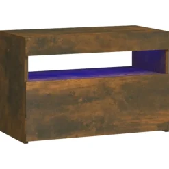 vidaXL sengebord med LED-lys 60x35x40 cm røget egetræsfarve