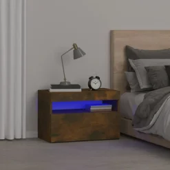 vidaXL sengebord med LED-lys 60x35x40 cm røget egetræsfarve