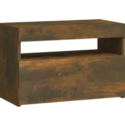 vidaXL sengebord med LED-lys 60x35x40 cm røget egetræsfarve