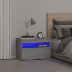 vidaXL sengebord med LED-lys 60x35x40 cm grå sonoma-eg
