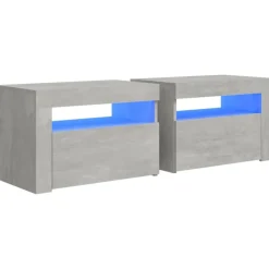 vidaXL sengeborde med LED-lys 2 stk. 60x35x40 cm betongrå