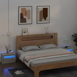 vidaXL sengeborde med LED-lys 2 stk. 60x35x40 cm betongrå