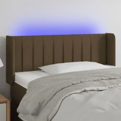 vidaXL sengegavl med LED-lys 83x16x78/88 cm stof mørkebrun