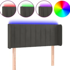 vidaXL sengegavl med LED-lys 83x16x78/88 cm fløjl mørkegrå