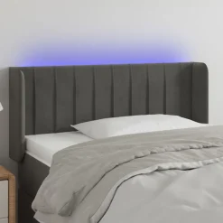 vidaXL sengegavl med LED-lys 83x16x78/88 cm fløjl mørkegrå