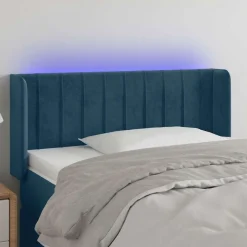 vidaXL sengegavl med LED-lys 83x16x78/88 cm stof Mørkeblå