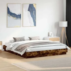 vidaXL sengeramme med LED-lys 180x200 cm røget egetræsfarve