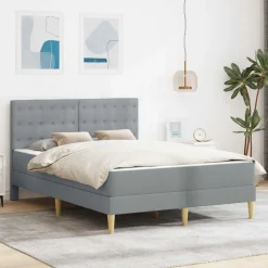 vidaXL Sengeramme med madras med hovedgærde Lysegrå 120 x 190 cm Stof