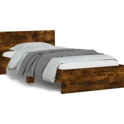 vidaXL sengeramme med sengegavl 100x200 cm konstrueret træ røget eg