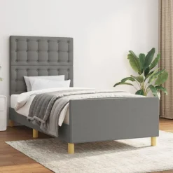 vidaXL sengeramme med sengegavl 80x200cm stof mørkegrå