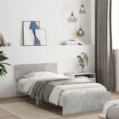 vidaXL sengeramme med sengegavl 100x200 cm konstrueret træ betongrå