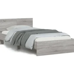 vidaXL sengeramme med sengegavl og LED-lys 100x200 cm grå sonoma-eg