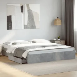 vidaXL sengeramme med skuffer 200x200 cm konstrueret træ betongrå