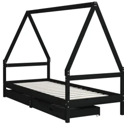 vidaXL sengeramme til juniorseng m. skuffer 80x200 cm massivt fyr sort