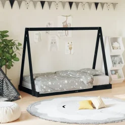 vidaXL sengeramme til juniorseng 80x160 cm massivt fyrretræ sort
