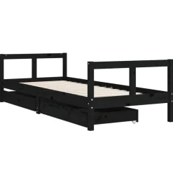 vidaXL sengeramme til juniorseng m. skuffer 80x200 cm massivt fyr sort