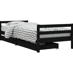 vidaXL sengeramme til juniorseng m. skuffer 80x200 cm massivt fyr sort