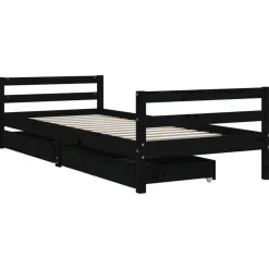 vidaXL sengeramme til juniorseng m. skuffer 80x200 cm massivt fyr sort