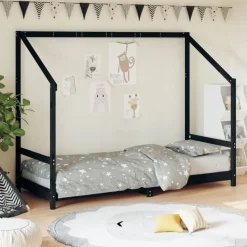 vidaXL sengeramme til juniorseng 80x200 cm massivt fyrretræ sort