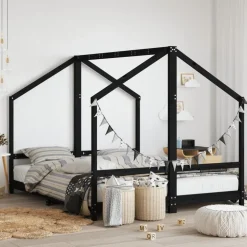 vidaXL sengeramme til juniorseng 2x(80x200) cm massivt fyrretræ sort