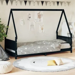 vidaXL sengeramme til juniorseng 80x200 cm massivt fyrretræ sort