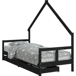 vidaXL sengeramme til juniorseng m. skuffer 80x200 cm massivt fyr sort