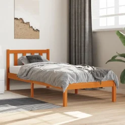vidaXL sengeramme uden madras 75x190 cm massivt fyrretræ gyldenbrun