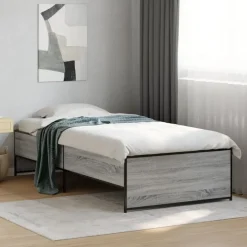 vidaXL sengeramme 90x190 cm konstrueret træ og metal grå sonoma-eg