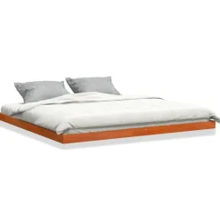 vidaXL sengeramme 200x200 cm massivt fyrretræ gyldenbrun
