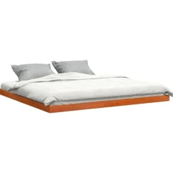 vidaXL sengeramme 200x200 cm massivt fyrretræ gyldenbrun