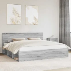 vidaXL Sengestel Grå Sonoma 200 x 200 cm Massiv fyrretræ