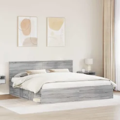 vidaXL Sengestel Grå Sonoma 200 x 200 cm Massiv fyrretræ