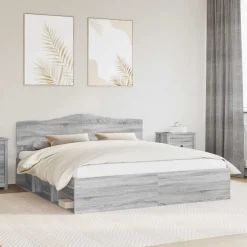vidaXL Sengestel Grå Sonoma 200 x 200 cm Massiv fyrretræ