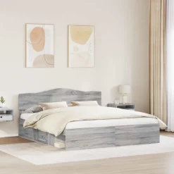 vidaXL Sengestel Grå Sonoma 200 x 200 cm Massiv fyrretræ