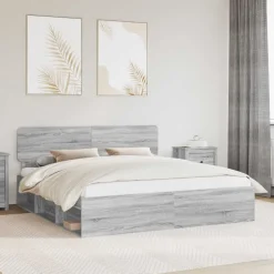 vidaXL Sengestel Grå Sonoma 200 x 200 cm Massiv fyrretræ