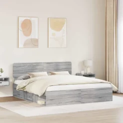 vidaXL Sengestel Grå Sonoma 200 x 200 cm Massiv fyrretræ