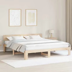 vidaXL Sengestel Naturfarvet 200 x 200 cm Massiv fyrretræ