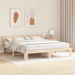 vidaXL Sengestel Naturfarvet 200 x 200 cm Massiv fyrretræ