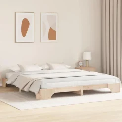 vidaXL Sengestel Naturfarvet 200 x 200 cm Massiv fyrretræ