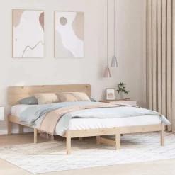 vidaXL Sengestel Naturfarvet 200 x 200 cm Massiv fyrretræ