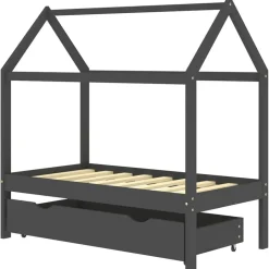 vidaXL sengestel til børn + skuffe 70x140 cm massivt fyrretræ mørkegrå