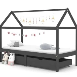 vidaXL sengestel til børn + skuffer 90x200 cm massiv fyr mørkegrå