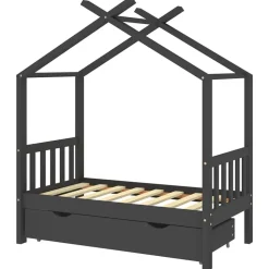 vidaXL sengestel til børn + skuffe 70x140 cm massivt fyrretræ mørkegrå