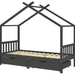 vidaXL sengestel til børn + skuffer 90x200 cm massiv fyrretræ mørkegrå