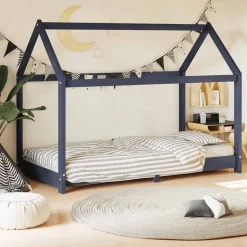 vidaXL sengestel til børneseng 70 x 140 cm massivt fyrretræ grå